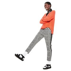 Desigual Womens Lauper Trousers 46 /12 Black White Tweed Stripe High Rise Pants